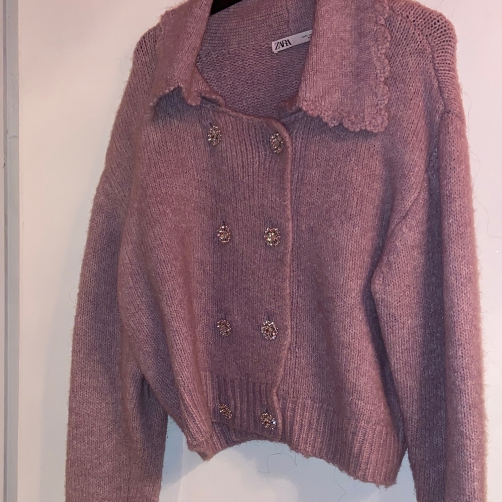 Zara Mauve Double-Breasted Cardigan